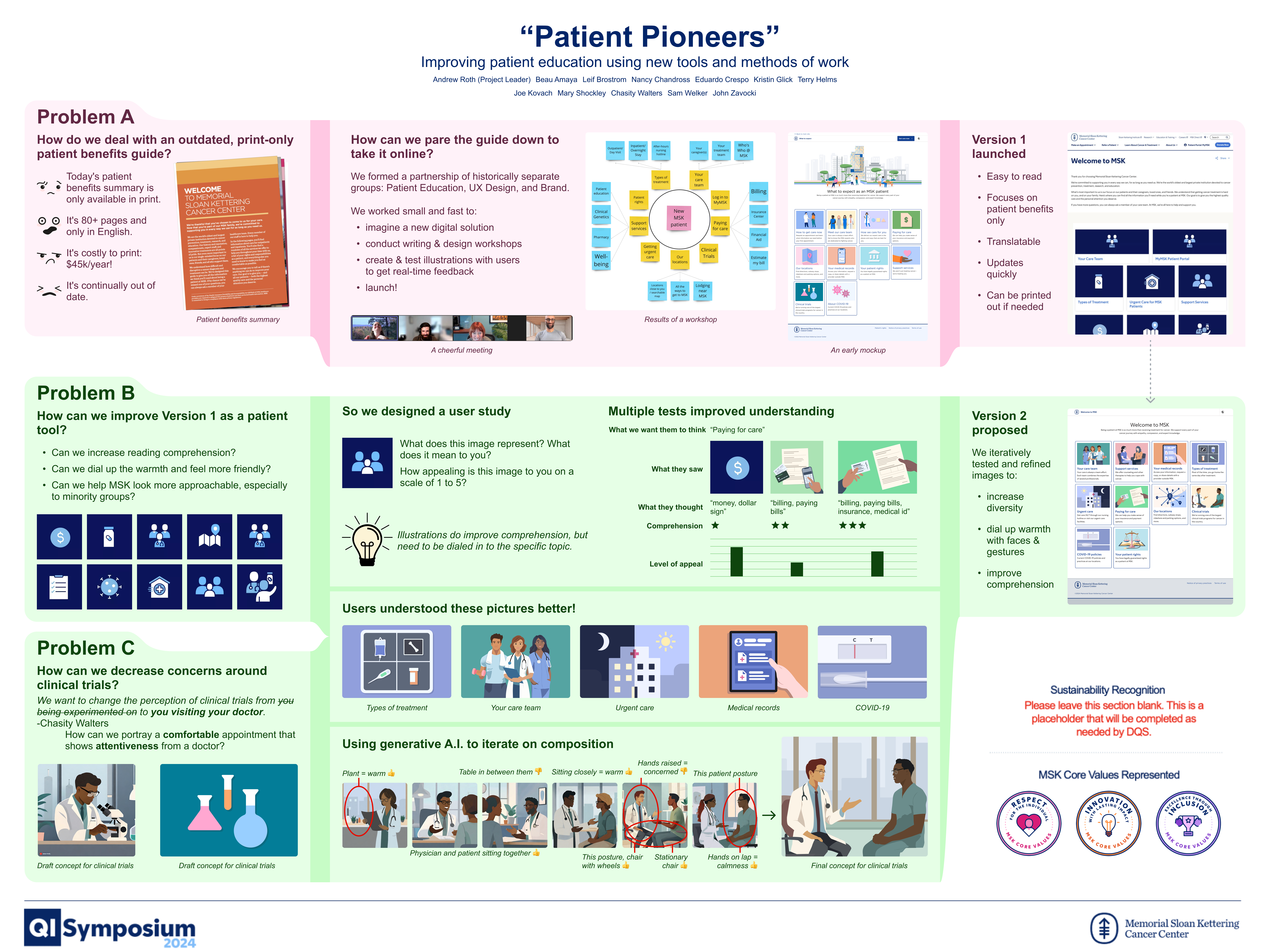Poster documenting iterations one through two of the MSK Patient Guide