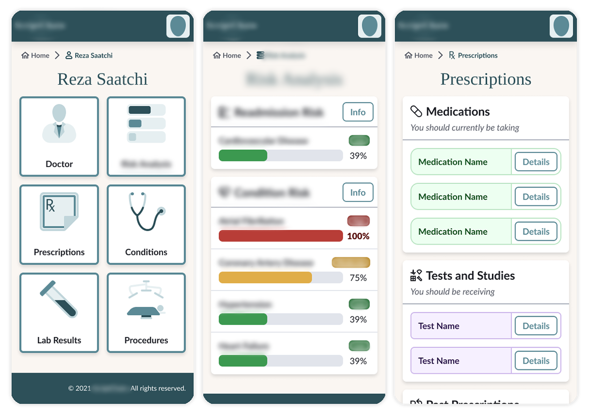 Patient and caregiver portal page samples